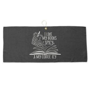 I Like My Books Spicy And My Coffee Icy Skeleton Hand Book Lover Large Microfiber Waffle Golf Towel