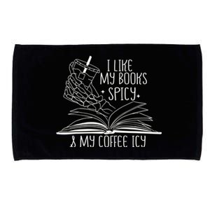 I Like My Books Spicy And My Coffee Icy Skeleton Hand Book Lover Microfiber Hand Towel