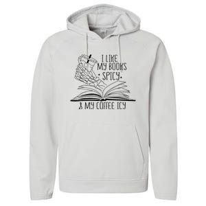 I Like My Books Spicy and My Coffee Icy Skeleton Hand Book Performance Fleece Hoodie