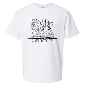 I Like My Books Spicy and My Coffee Icy Skeleton Hand Book Sueded Cloud Jersey T-Shirt