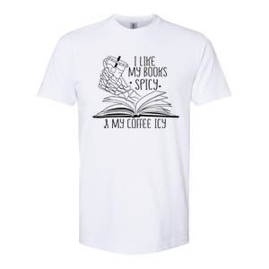 I Like My Books Spicy and My Coffee Icy Skeleton Hand Book Softstyle CVC T-Shirt