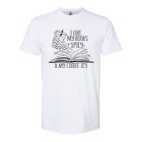 I Like My Books Spicy and My Coffee Icy Skeleton Hand Book Softstyle CVC T-Shirt