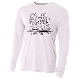 I Like My Books Spicy and My Coffee Icy Skeleton Hand Book Cooling Performance Long Sleeve Crew