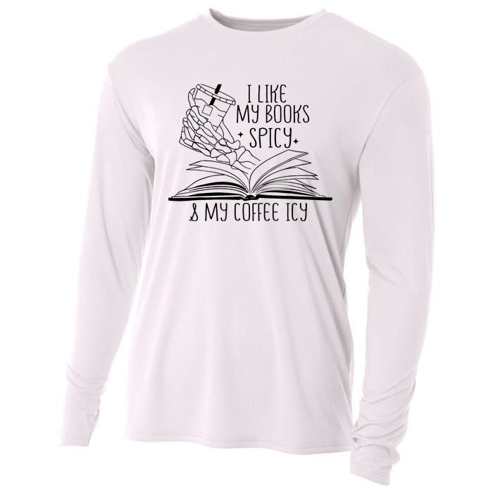 I Like My Books Spicy and My Coffee Icy Skeleton Hand Book Cooling Performance Long Sleeve Crew