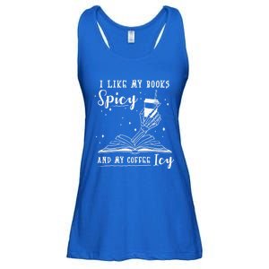 I Like My Books Spicy And My Coffee Icy Skeleton Book Lover Gift Ladies Essential Flowy Tank