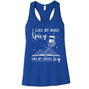 I Like My Books Spicy And My Coffee Icy Skeleton Book Lover Gift Women's Racerback Tank