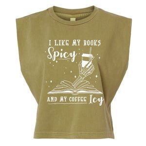 I Like My Books Spicy And My Coffee Icy Skeleton Book Lover Gift Garment-Dyed Women's Muscle Tee