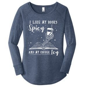 I Like My Books Spicy And My Coffee Icy Skeleton Book Lover Gift Women's Perfect Tri Tunic Long Sleeve Shirt