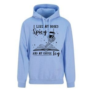 I Like My Books Spicy And My Coffee Icy Skeleton Book Lover Gift Unisex Surf Hoodie