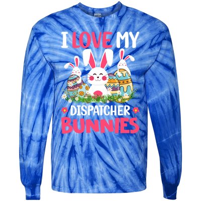 I Love My Dispatcher Bunnies Easter Day Funny Rabbit Gift Tie-Dye Long Sleeve Shirt