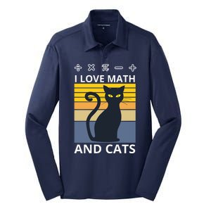 I Love Math And Cats Silk Touch Performance Long Sleeve Polo