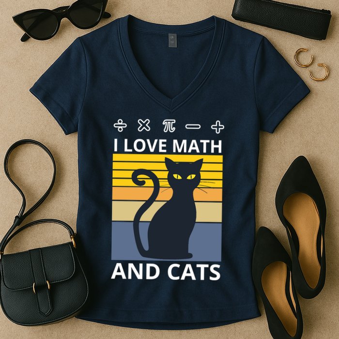 I Love Math And Cats Women's V-Neck T-Shirt