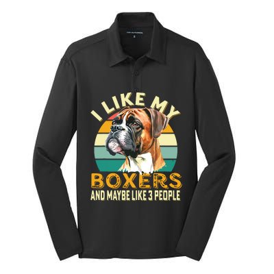 I Like My Boxers Maybe 3 People Retro Dog Lovers Owners Silk Touch Performance Long Sleeve Polo