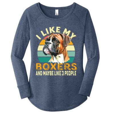 I Like My Boxers Maybe 3 People Retro Dog Lovers Owners Women's Perfect Tri Tunic Long Sleeve Shirt