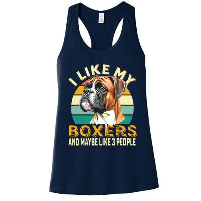 I Like My Boxers Maybe 3 People Retro Dog Lovers Owners Women's Racerback Tank