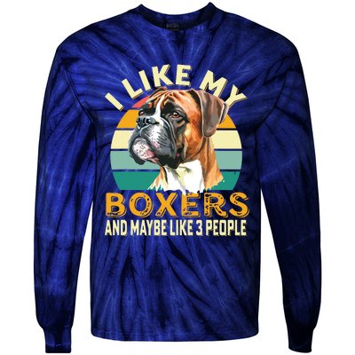 I Like My Boxers Maybe 3 People Retro Dog Lovers Owners Tie-Dye Long Sleeve Shirt