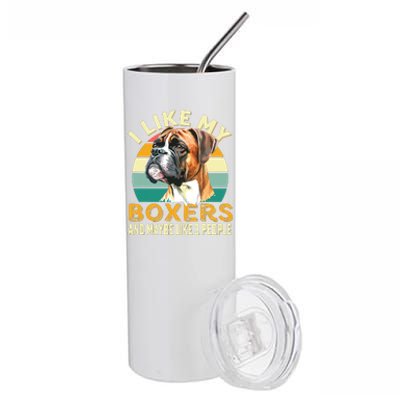 I Like My Boxers Maybe 3 People Retro Dog Lovers Owners Stainless Steel Tumbler