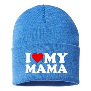 I Love My Mama Mom Gift Red Heart Great Gift Sustainable Knit Beanie