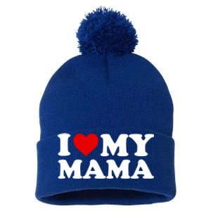 I Love My Mama Mom Gift Red Heart Great Gift Pom Pom 12in Knit Beanie