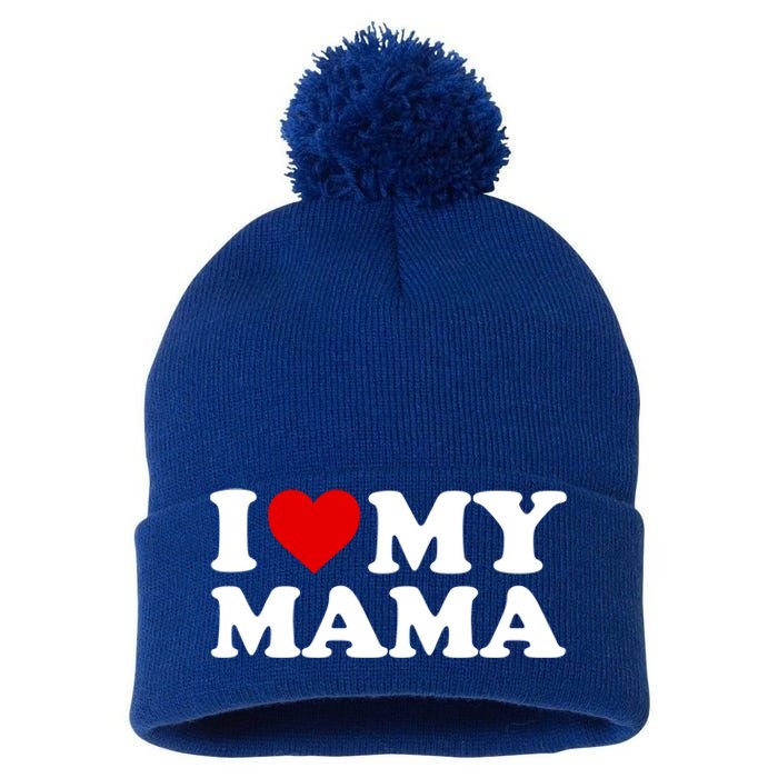 I Love My Mama Mom Gift Red Heart Great Gift Pom Pom 12in Knit Beanie