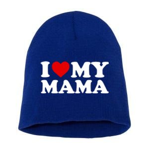 I Love My Mama Mom Gift Red Heart Great Gift Short Acrylic Beanie