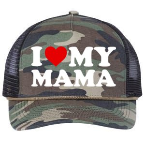 I Love My Mama Mom Gift Red Heart Great Gift Retro Rope Trucker Hat Cap