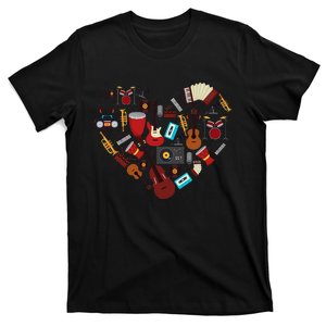 I Love Music Musical Instruments Heart Teacher Musician Gift T-Shirt