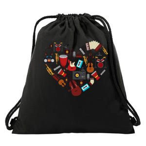 I Love Music Musical Instruments Heart Teacher Musician Gift Drawstring Bag