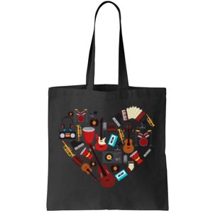 I Love Music Musical Instruments Heart Teacher Musician Gift Tote Bag