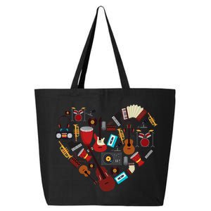 I Love Music Musical Instruments Heart Teacher Musician Gift 25L Jumbo Tote