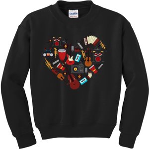 I Love Music Musical Instruments Heart Teacher Musician Gift Kids Sweatshirt