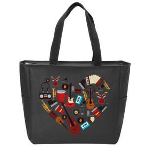 I Love Music Musical Instruments Heart Teacher Musician Gift Zip Tote Bag