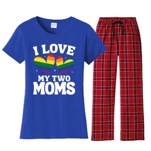 I Love My Two Moms Lesbian Lgbtq Support Daughters Sons Funny Gift Women's Flannel Pajama Set