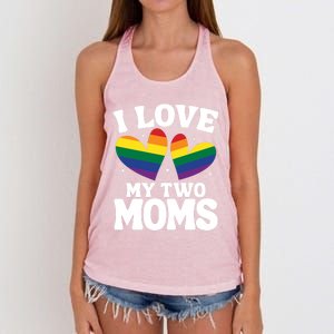 I Love My Two Moms Lesbian Lgbtq Support Daughters Sons Funny Gift Women's Knotted Racerback Tank