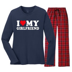 I Love My Girlfriend I Heart My Girlfriend I Love My GF Women's Long Sleeve Flannel Pajama Set 