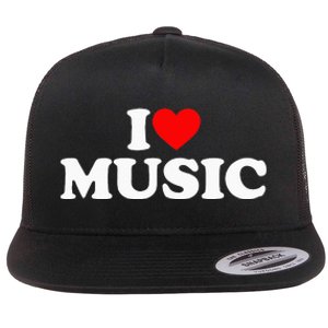 I Love Music Music Lover I Heart Music Flat Bill Trucker Hat