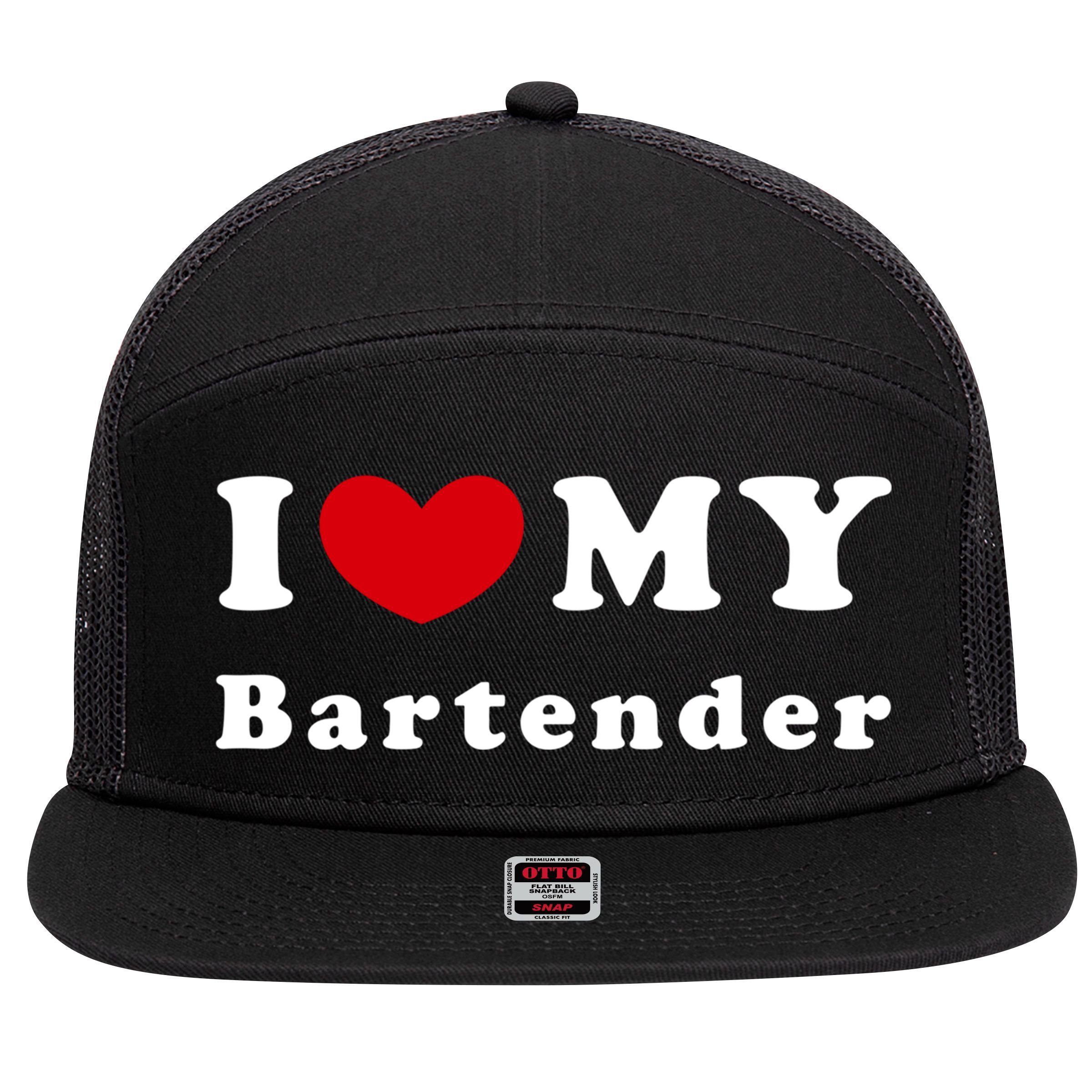 I Love My Bartender I Heart My Bartender Meaningful Gift 7 Panel Mesh Trucker Snapback Hat