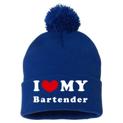 I Love My Bartender I Heart My Bartender Meaningful Gift Pom Pom 12in Knit Beanie
