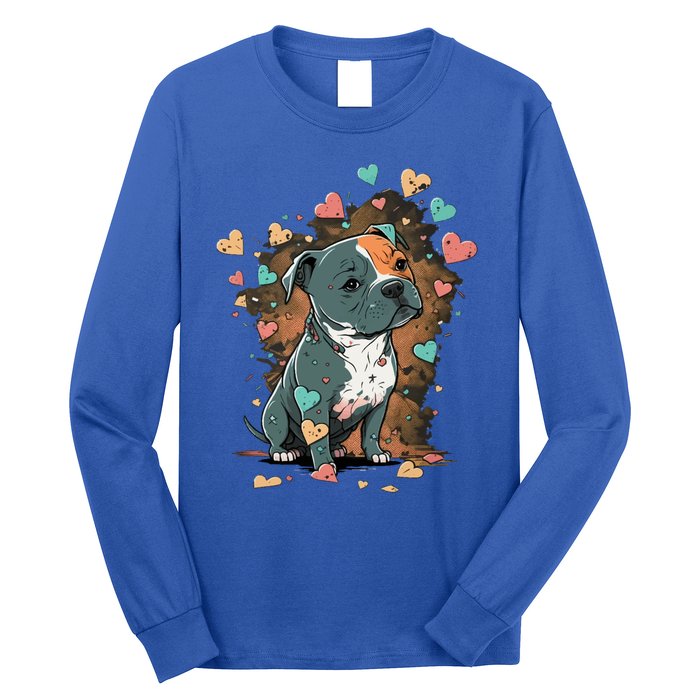 I Love My Staffordshire Bull Terrier Dog Valentines Day Gift Long Sleeve Shirt