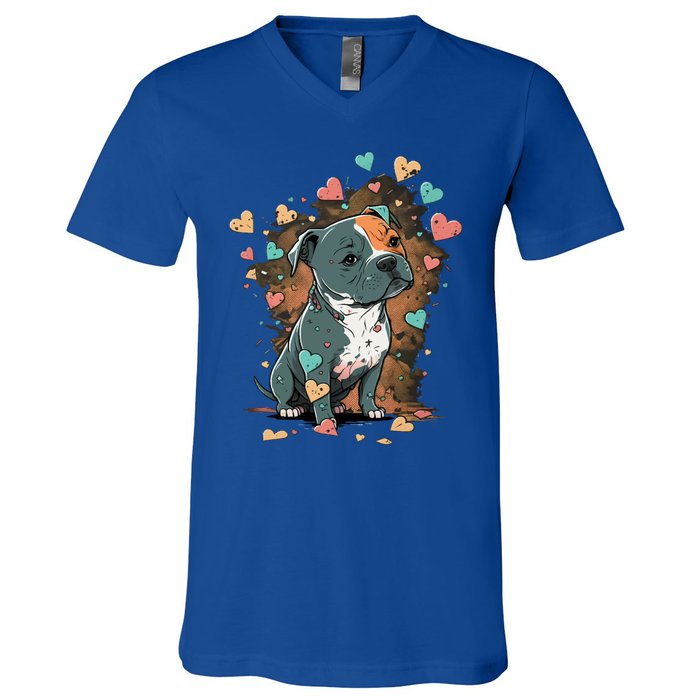 I Love My Staffordshire Bull Terrier Dog Valentines Day Gift V-Neck T-Shirt