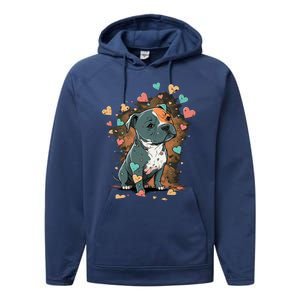 I Love My Staffordshire Bull Terrier Dog Valentines Day Gift Performance Fleece Hoodie