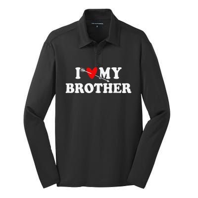 I Love My Brother With Heart Father's Day Wear For Sister Silk Touch Performance Long Sleeve Polo