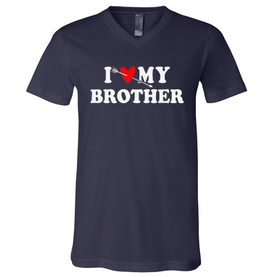 I Love My Brother With Heart Father's Day Wear For Sister V-Neck T-Shirt