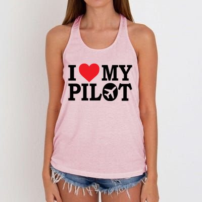 I Love My Pilot Airline Pilot Aviation Aircraft Lover Gift Women's Knotted Racerback Tank