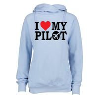 I Love My Pilot Airline Pilot Aviation Aircraft Lover Gift Womens Funnel Neck Pullover Hood