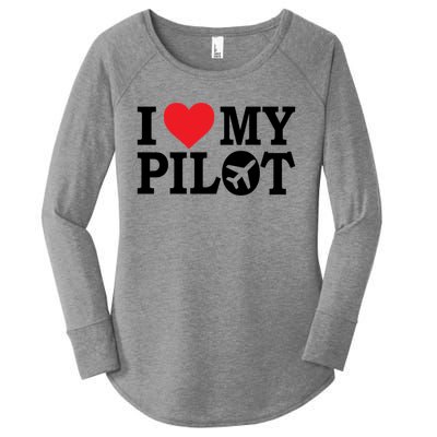 I Love My Pilot Airline Pilot Aviation Aircraft Lover Gift Women's Perfect Tri Tunic Long Sleeve Shirt