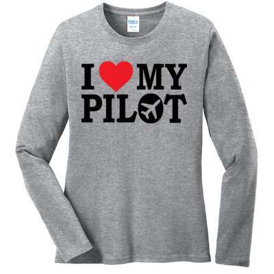 I Love My Pilot Airline Pilot Aviation Aircraft Lover Gift Ladies Long Sleeve Shirt