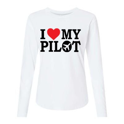 I Love My Pilot Airline Pilot Aviation Aircraft Lover Gift Womens Cotton Relaxed Long Sleeve T-Shirt