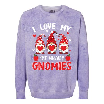 I Love My 1st Grade Gnomies Cute Valentines Day Teacher Gift Great Gift Colorblast Crewneck Sweatshirt