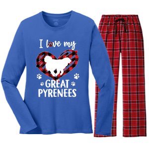 I Love My Great Pyrenees Valentine Dog Lover Valentine Gift Women's Long Sleeve Flannel Pajama Set 